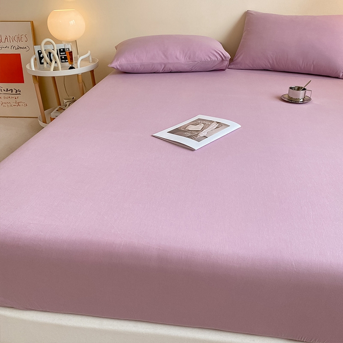 91家纺网 家纺一手货源 找家纺 眠帛家居 2024新款A类亲肤水洗棉纯色单品床笠三件套 浅紫