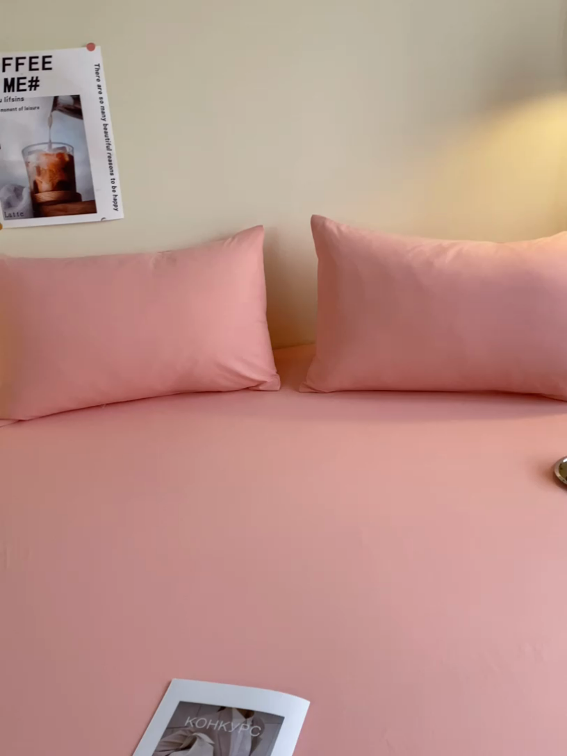 91家纺网 家纺一手货源 找家纺 眠帛家居 2024新款A类亲肤水洗棉纯色单品床笠三件套 豆沙