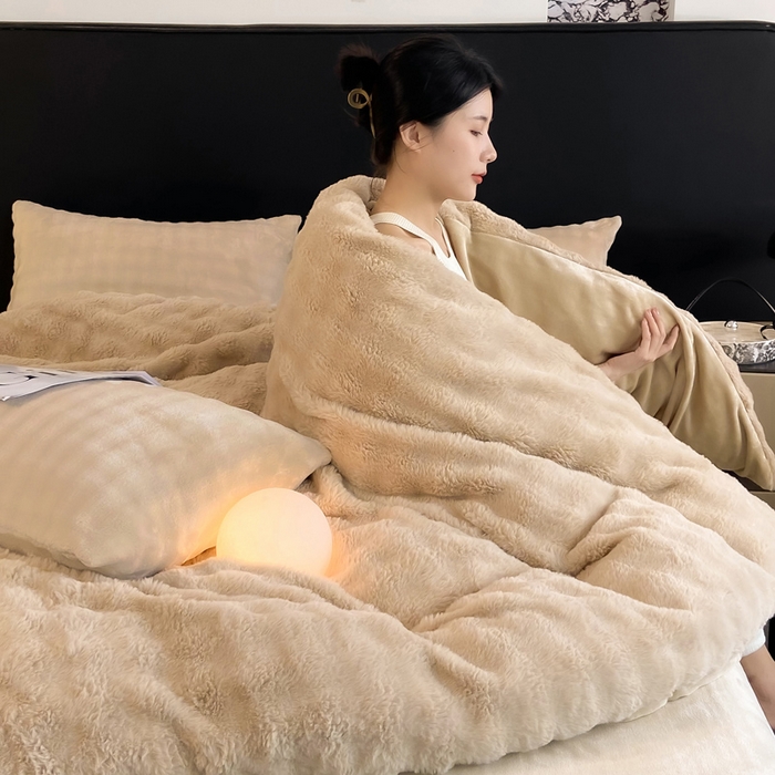 91家纺网 家纺一手货源 找家纺 品乐家纺 2024新款A类泡泡兔绒单被套 泡泡  卡其驼