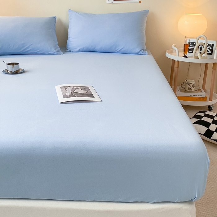 91家纺网 家纺一手货源 找家纺 眠帛家居 2024新款A类亲肤水洗棉纯色单品床笠三件套 天空蓝