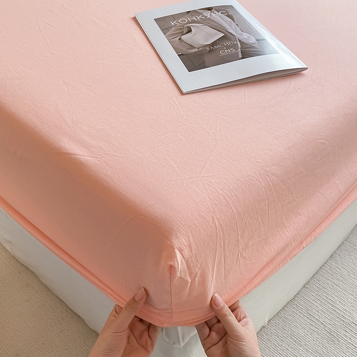 91家纺网 家纺一手货源 找家纺 眠帛家居 2024新款A类亲肤水洗棉纯色单品床笠三件套 奶油粉