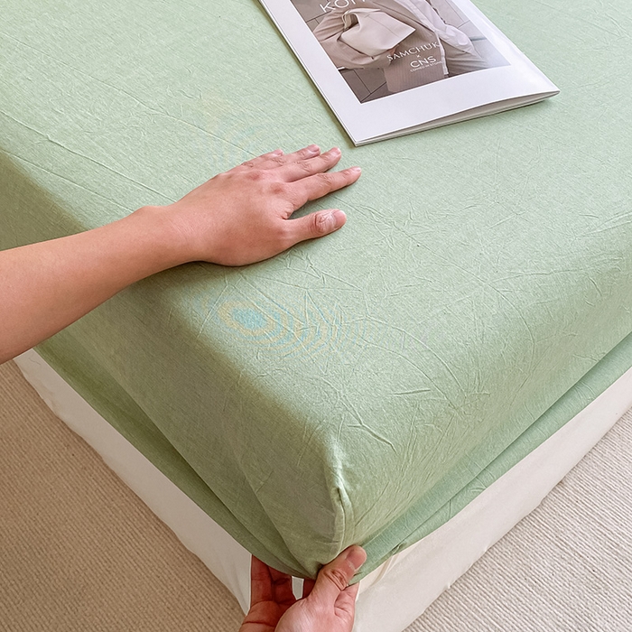 91家纺网 家纺一手货源 找家纺 眠帛家居 2024新款A类亲肤水洗棉纯色单品床笠三件套 果绿