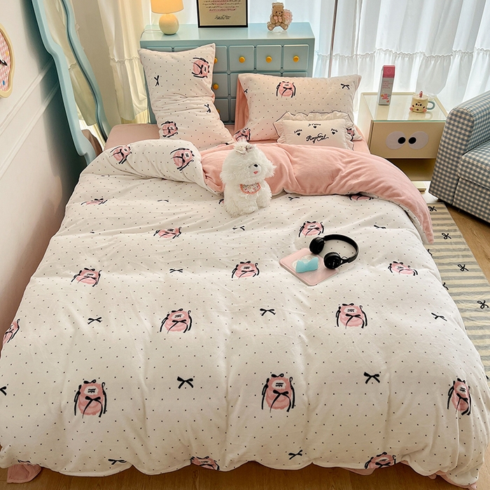 91家纺网 家纺一手货源 找家纺 （总）昔可家纺 2024新款印花牛奶绒四件套系列-ins少女系列