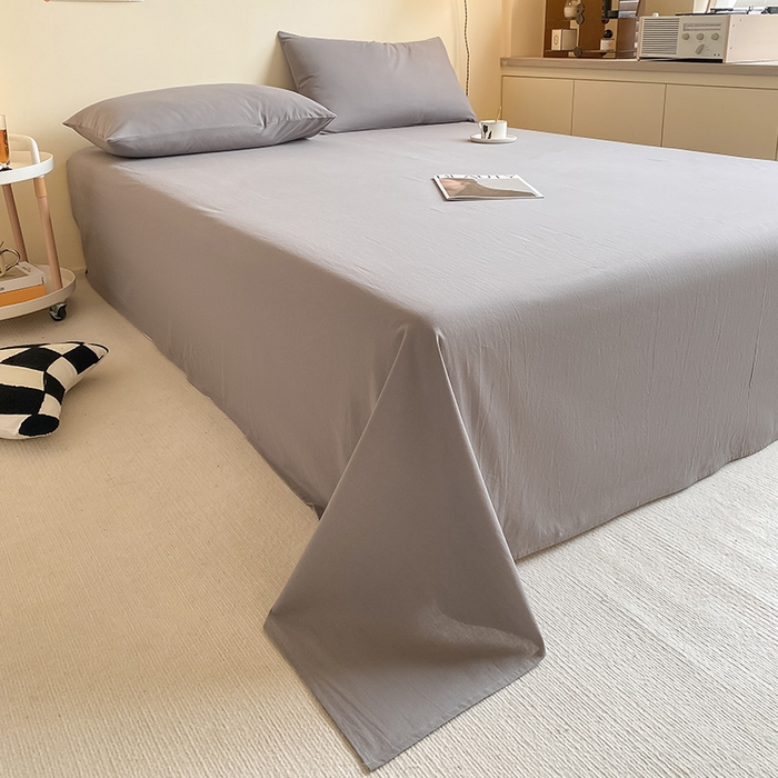 91家纺网 家纺一手货源 找家纺 眠帛家居 2024新款A类亲肤水洗棉纯色单品床单三件套 浅灰