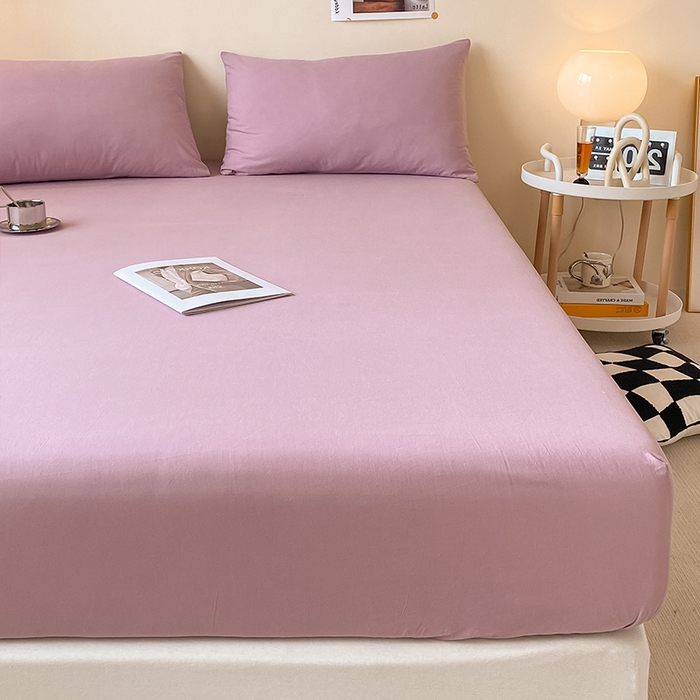 91家纺网 家纺一手货源 找家纺 眠帛家居 2024新款A类亲肤水洗棉纯色单品床笠三件套 浅紫