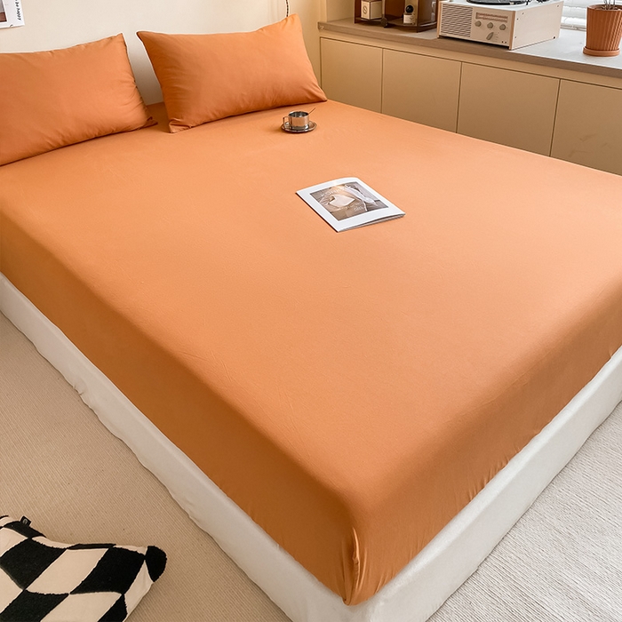 91家纺网 家纺一手货源 找家纺 眠帛家居 2024新款A类亲肤水洗棉纯色单品床笠三件套 焦糖