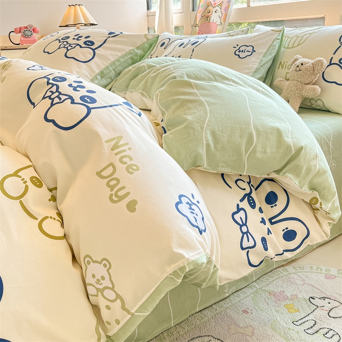 91家纺网 家纺一手货源 找家纺  本制 2024秋冬新款12868全棉印花四件套 饼干熊