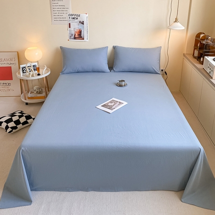 眠帛家居 2024新款A类亲肤水洗棉纯色单品床单三件套 蓝灰