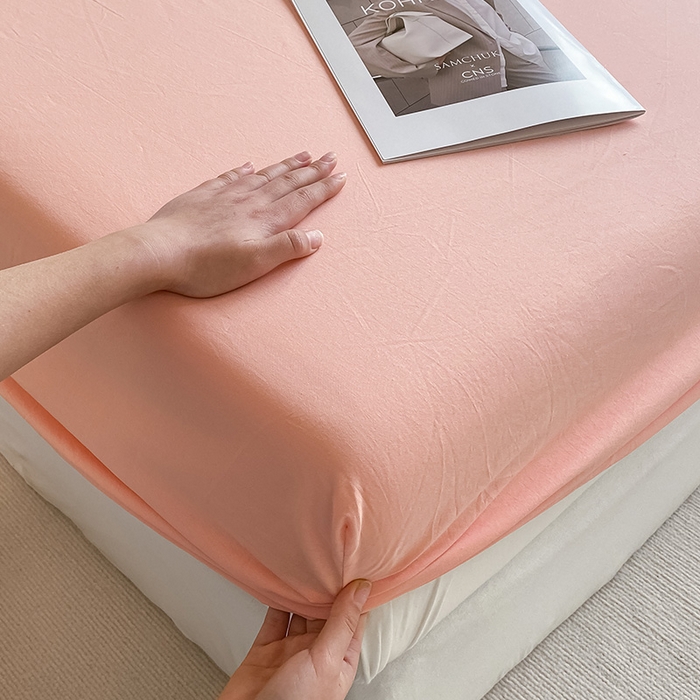 91家纺网 家纺一手货源 找家纺 眠帛家居 2024新款A类亲肤水洗棉纯色单品床笠三件套 奶油粉