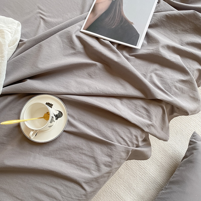 91家纺网 家纺一手货源 找家纺 眠帛家居 2024新款A类亲肤水洗棉纯色单品床单三件套 浅灰