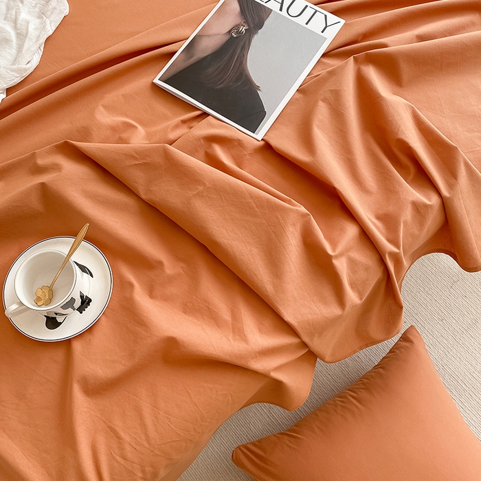 91家纺网 家纺一手货源 找家纺 眠帛家居 2024新款A类亲肤水洗棉纯色单品床单三件套 焦糖