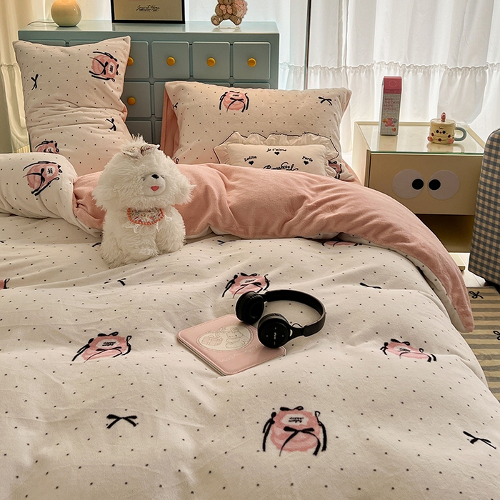 91家纺网 家纺一手货源 找家纺 （总）昔可家纺 2024新款印花牛奶绒四件套系列-ins少女系列