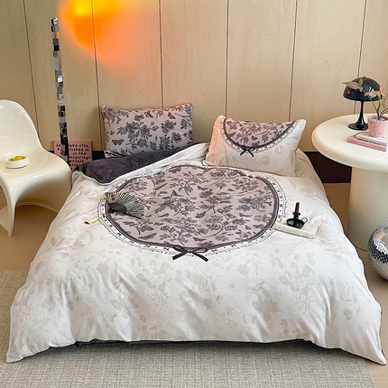 昔可家纺 2024新款大版数码印花设计师牛奶绒四件套 法式花园