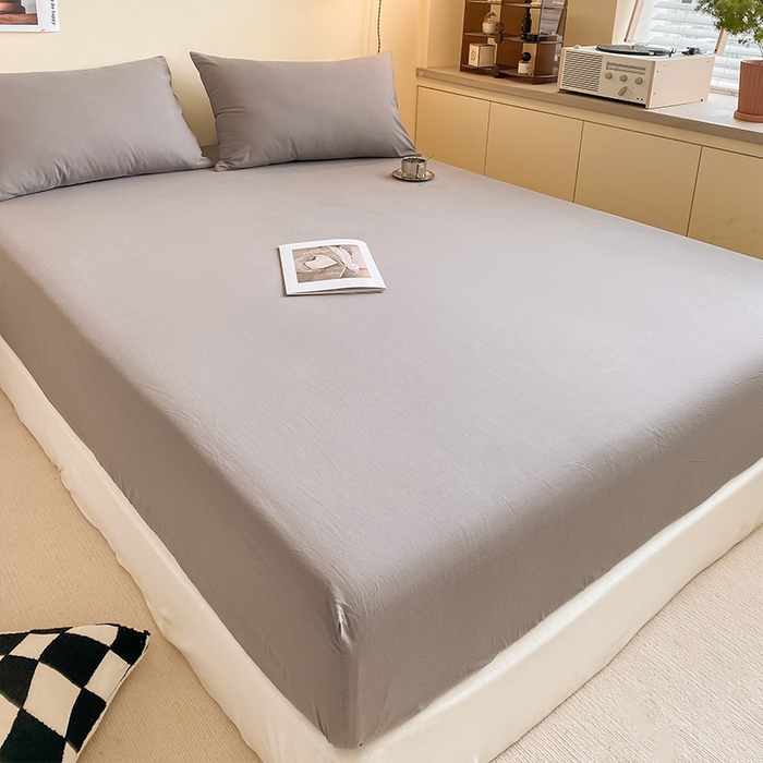 91家纺网 家纺一手货源 找家纺 眠帛家居 2024新款A类亲肤水洗棉纯色单品床笠三件套 浅灰