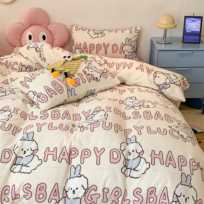 91家纺网 家纺一手货源 找家纺 昔可家纺 2024新款印花牛奶绒四件套系列-2023年热款系列 圣诞小萌狗