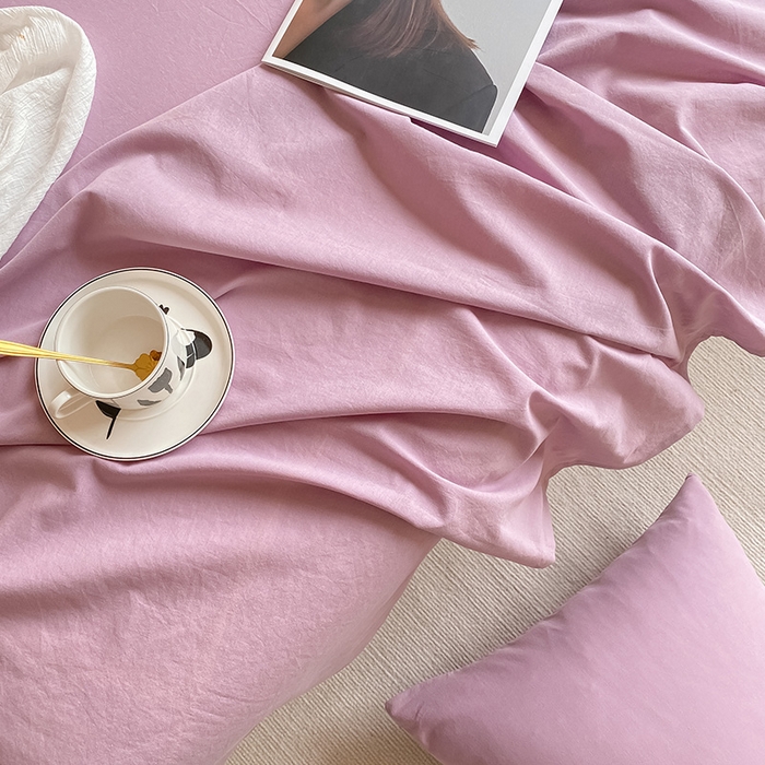 91家纺网 家纺一手货源 找家纺 眠帛家居 2024新款A类亲肤水洗棉纯色单品床单三件套 浅紫