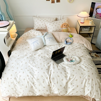 昔可家纺 2024新款秋冬新款棉加牛奶绒四件套 棕色小比熊