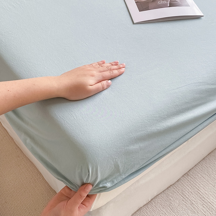 91家纺网 家纺一手货源 找家纺 眠帛家居 2024新款A类亲肤水洗棉纯色单品床笠三件套 繁星蓝