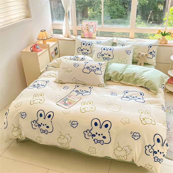 91家纺网 家纺一手货源 找家纺  本制 2024秋冬新款12868全棉印花四件套 饼干熊