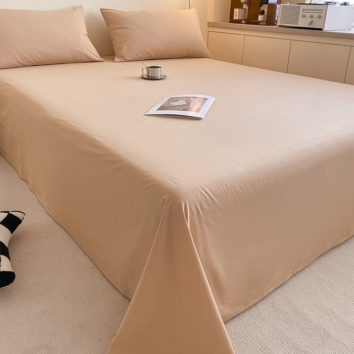 91家纺网 家纺一手货源 找家纺 眠帛家居 2024新款A类亲肤水洗棉纯色单品床单三件套 奶茶