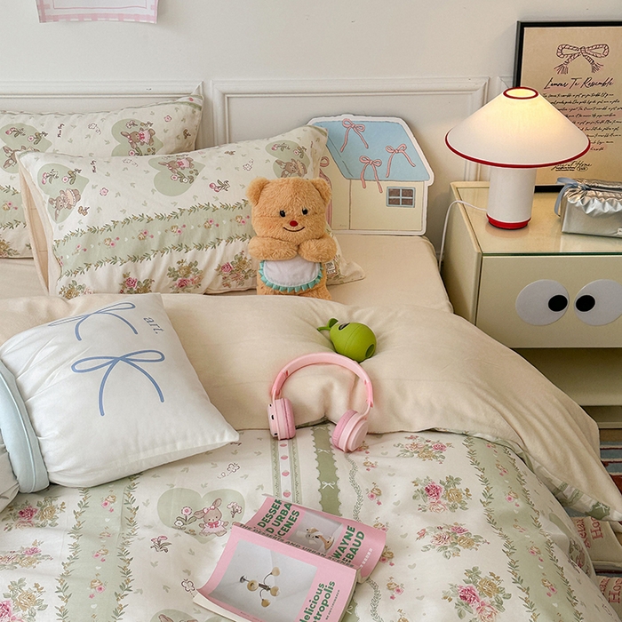 91家纺网 家纺一手货源 找家纺 昔可家纺 2024新款秋冬新款棉加牛奶绒四件套 竖莓小兔