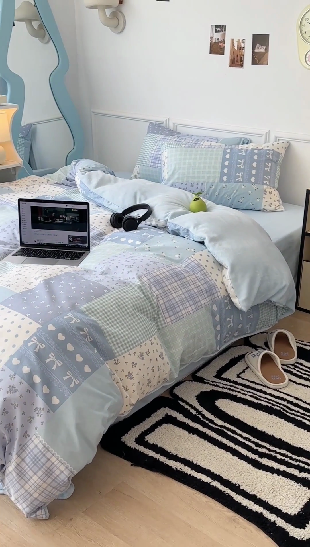 91家纺网 家纺一手货源 找家纺 昔可家纺 2024新款秋冬新款棉加牛奶绒四件套 拼接蓝色碎花