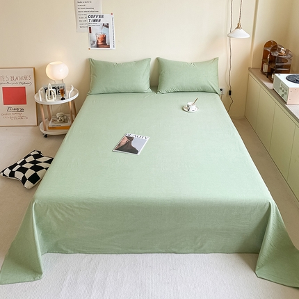 眠帛家居 2024新款A类亲肤水洗棉纯色单品床单三件套 果绿