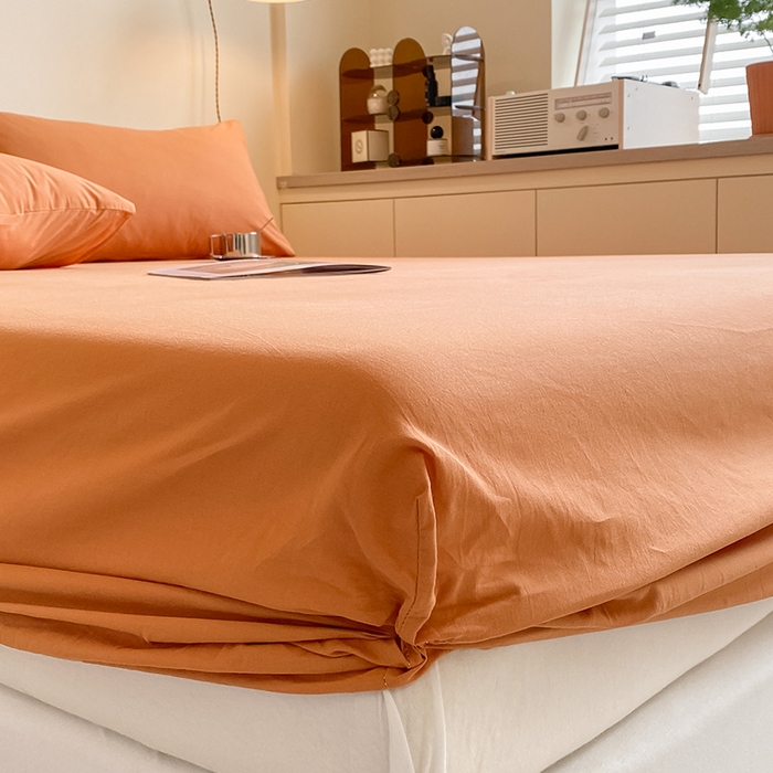 91家纺网 家纺一手货源 找家纺 眠帛家居 2024新款A类亲肤水洗棉纯色单品床笠三件套 焦糖