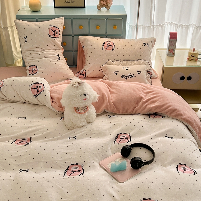 91家纺网 家纺一手货源 找家纺 昔可家纺 2024新款印花牛奶绒四件套系列-ins少女系列 芭蕾蛋糕