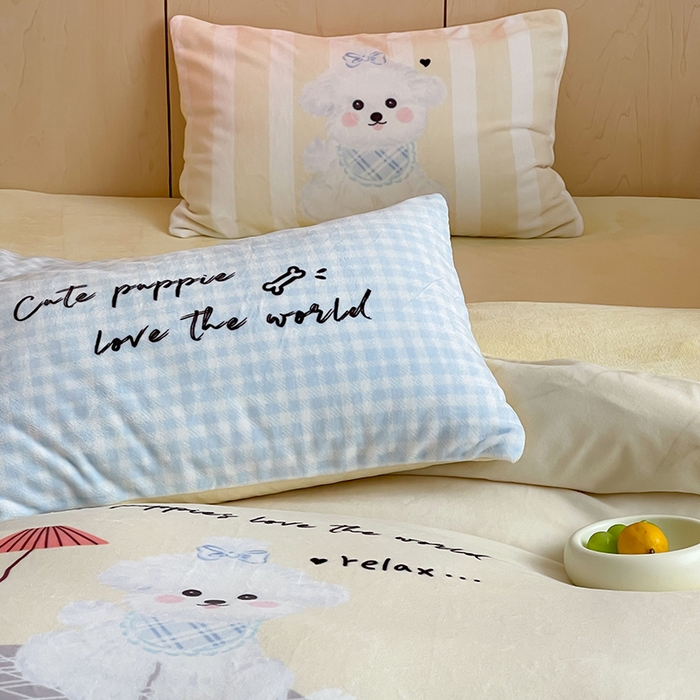 91家纺网 家纺一手货源 找家纺 昔可家纺 2024新款大版数码印花设计师牛奶绒四件套 小狗杰瑞