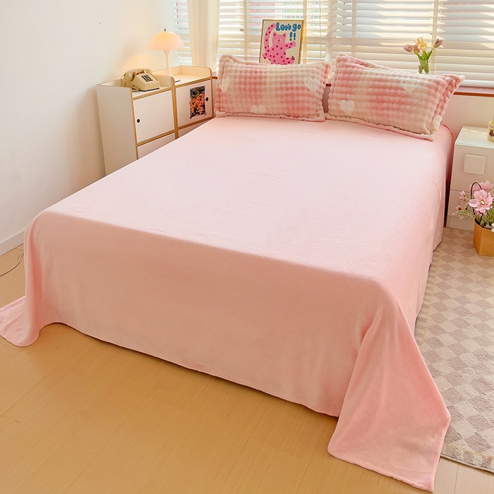 91家纺网 家纺一手货源 找家纺 梵克保罗 2024秋冬新款加厚泡泡牛奶绒数码印花工艺立体仿兔毛四件套 爱心泡泡粉