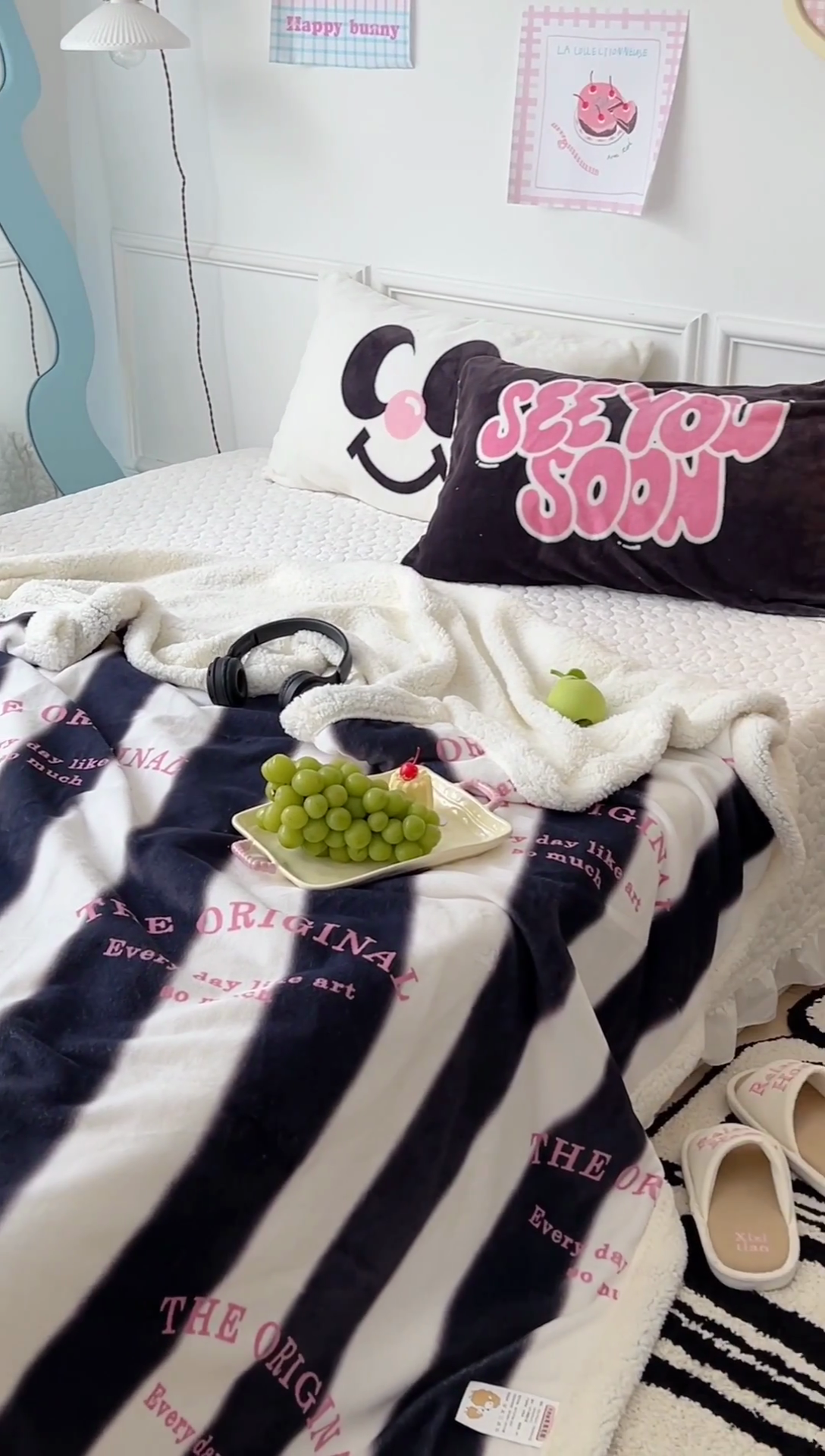 91家纺网 家纺一手货源 找家纺 昔可家纺 2024新款羊羔绒牛奶绒毛毯系列（三）-场景二-少女风系列 甜酷字母