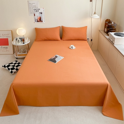 眠帛家居 2024新款A类亲肤水洗棉纯色单品床单三件套 焦糖