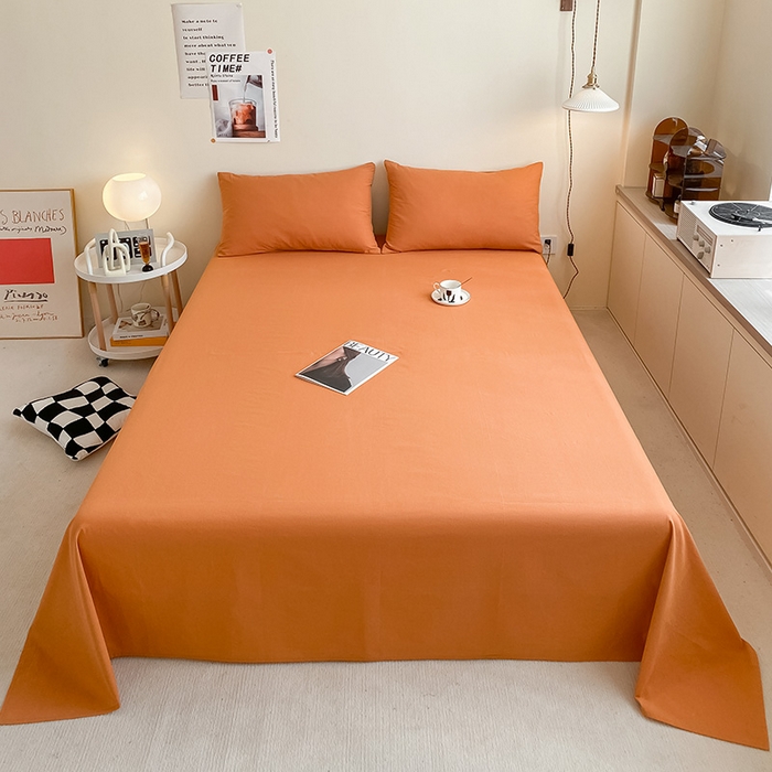 91家纺网 家纺一手货源 找家纺 眠帛家居 2024新款A类亲肤水洗棉纯色单品床单三件套 焦糖