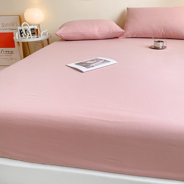 91家纺网 家纺一手货源 找家纺 眠帛家居 2024新款A类亲肤水洗棉纯色单品床笠三件套 豆沙