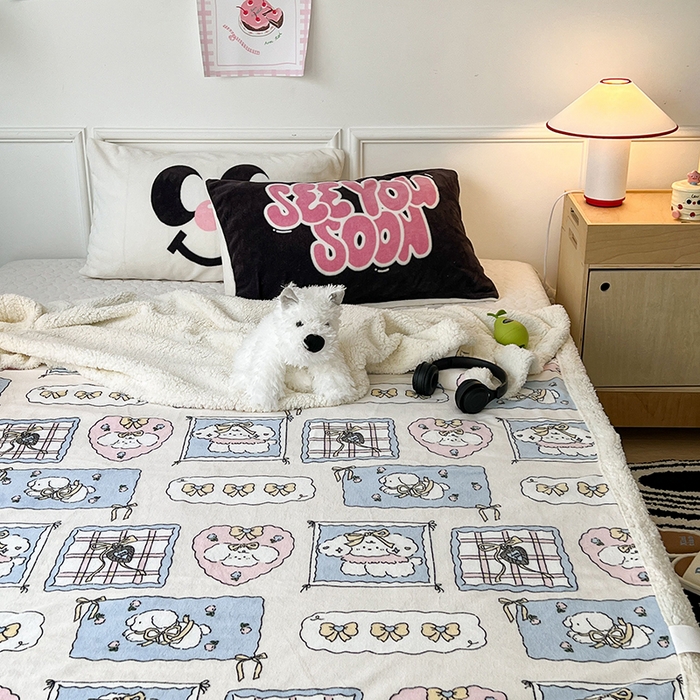 91家纺网 家纺一手货源 找家纺 昔可家纺 2024新款羊羔绒牛奶绒毛毯系列（三）-场景二-卡通系列 泡芙卷卷