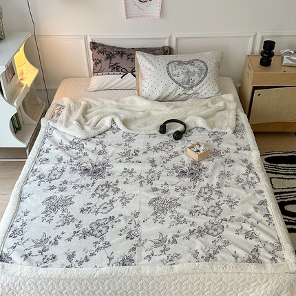 昔可家纺 2024新款羊羔绒牛奶绒毛毯系列（三）-场景二-复古花卉系列 墨山繁花