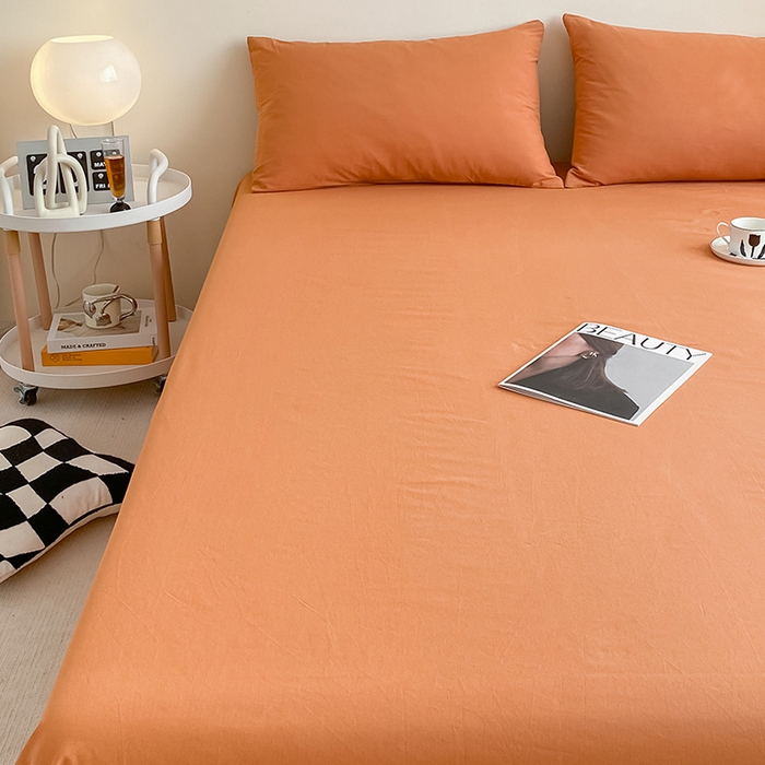 91家纺网 家纺一手货源 找家纺 眠帛家居 2024新款A类亲肤水洗棉纯色单品床单三件套 焦糖