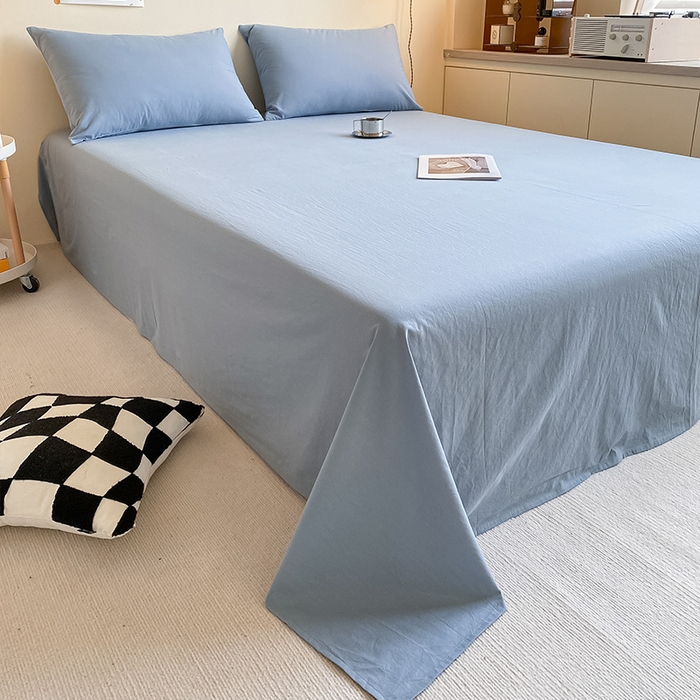 91家纺网 家纺一手货源 找家纺 眠帛家居 2024新款A类亲肤水洗棉纯色单品床单三件套 蓝灰