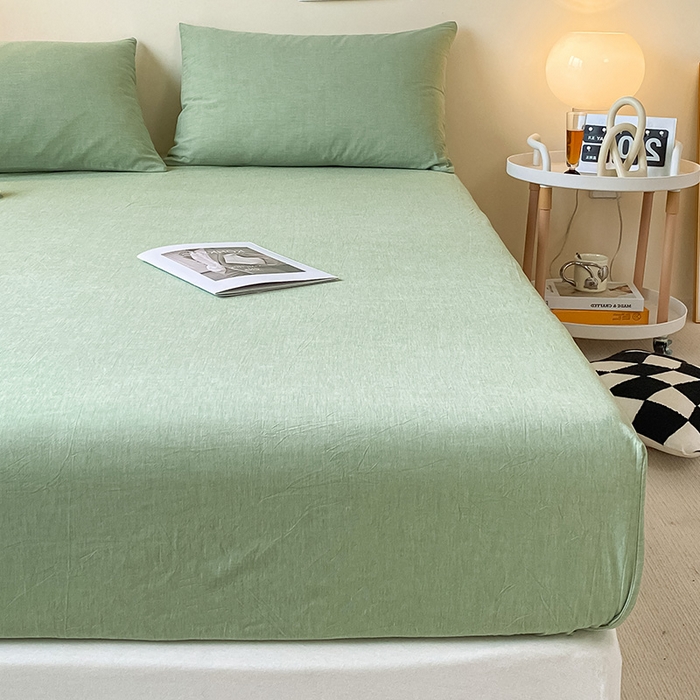 91家纺网 家纺一手货源 找家纺 眠帛家居 2024新款A类亲肤水洗棉纯色单品床笠三件套 果绿