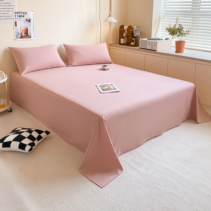 91家纺网 家纺一手货源 找家纺 眠帛家居 2024新款A类亲肤水洗棉纯色单品床单三件套 豆沙