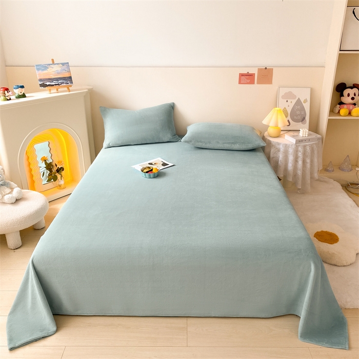 91家纺网 家纺一手货源 找家纺 眠帛家居 2024新款纯色高克重牛奶绒单床单 繁星蓝