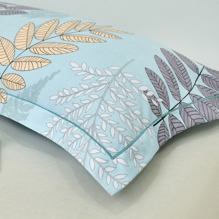 91家纺网 家纺一手货源 找家纺 美宜家 2025新款四季纯棉斜纹磨毛双人全棉长枕套精品一字绣 叶语