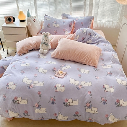 昔可家纺 2024新款印花牛奶绒四件套系列-2023年热款系列 花花小猫咪