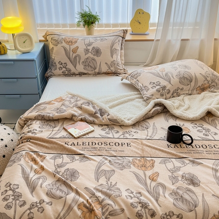 91家纺网 家纺一手货源 找家纺 （总）花伞家居 2024直播新款牛奶绒羊羔绒多功能复合拉链被套款毛毯