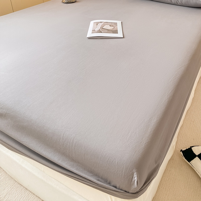 91家纺网 家纺一手货源 找家纺 眠帛家居 2024新款A类亲肤水洗棉纯色单品床笠三件套 浅灰