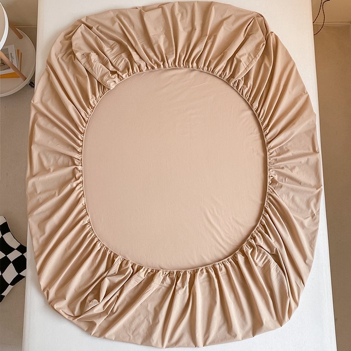 91家纺网 家纺一手货源 找家纺 眠帛家居 2024新款A类亲肤水洗棉纯色单品床笠三件套 奶茶