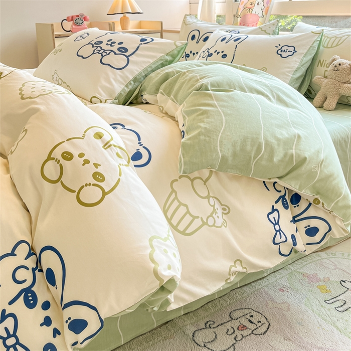 91家纺网 家纺一手货源 找家纺  本制 2024秋冬新款12868全棉印花四件套 饼干熊