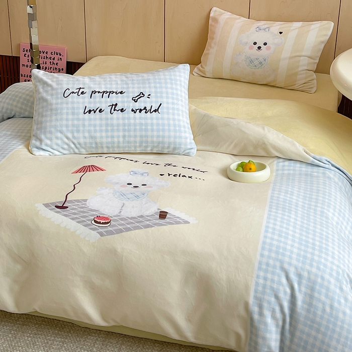 91家纺网 家纺一手货源 找家纺 昔可家纺 2024新款大版数码印花设计师牛奶绒四件套 小狗杰瑞