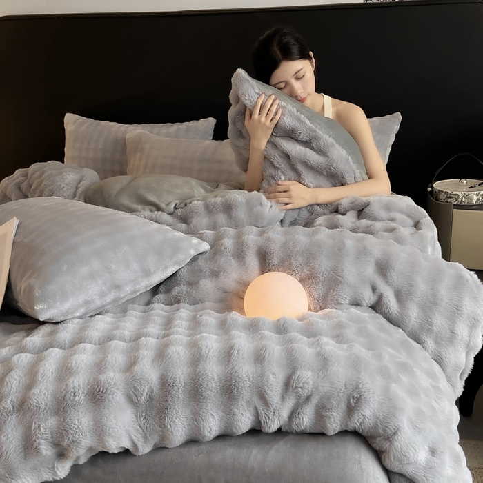 91家纺网 家纺一手货源 找家纺 品乐家纺 2024新款A类泡泡兔绒单被套 泡泡  星空灰